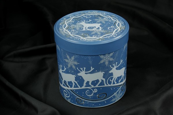vánoční koření, čaje a další doplňky Dóza Vánoční motiv sobů kulatá modrá